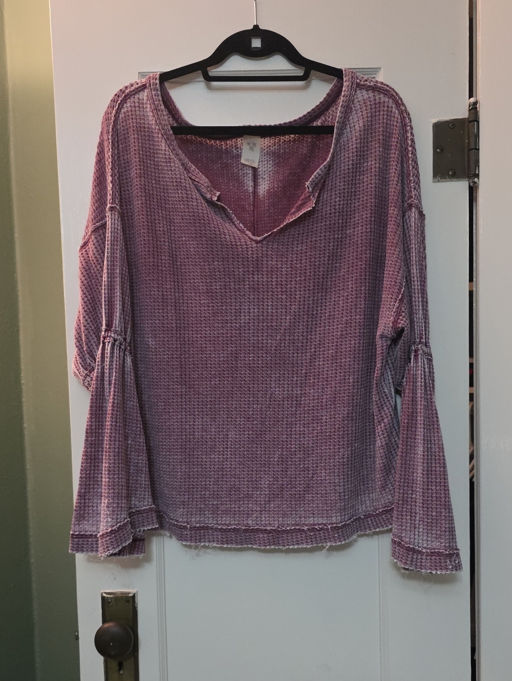We The Free Faded Mauve Waffle-Knit V-Neck Long Sleeve Top
